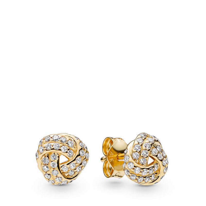 Pandora Shine™ Sparkling Love Knot Stud Earrings Ireland - 18ct Gold Plated/Cubic Zirconia - 710958D